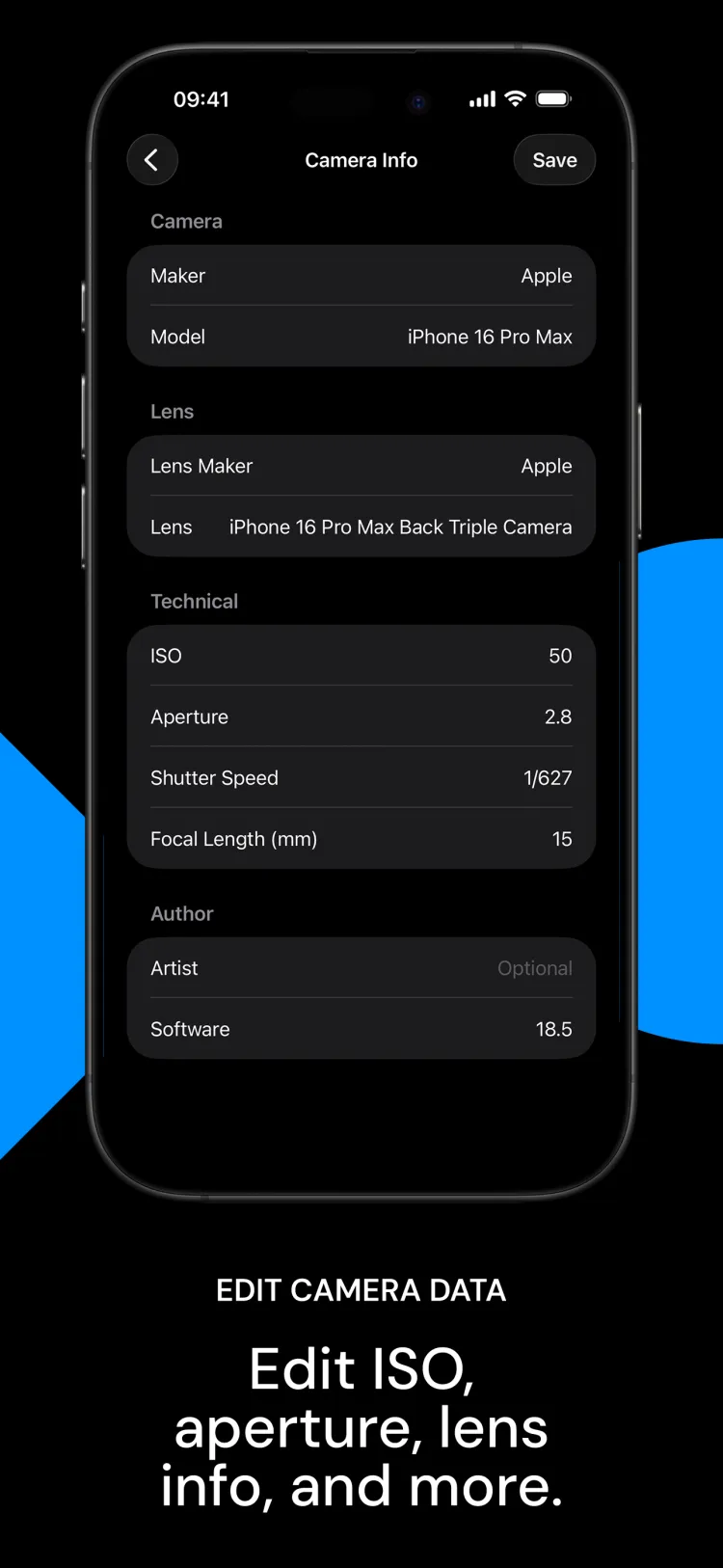 Camera info editor